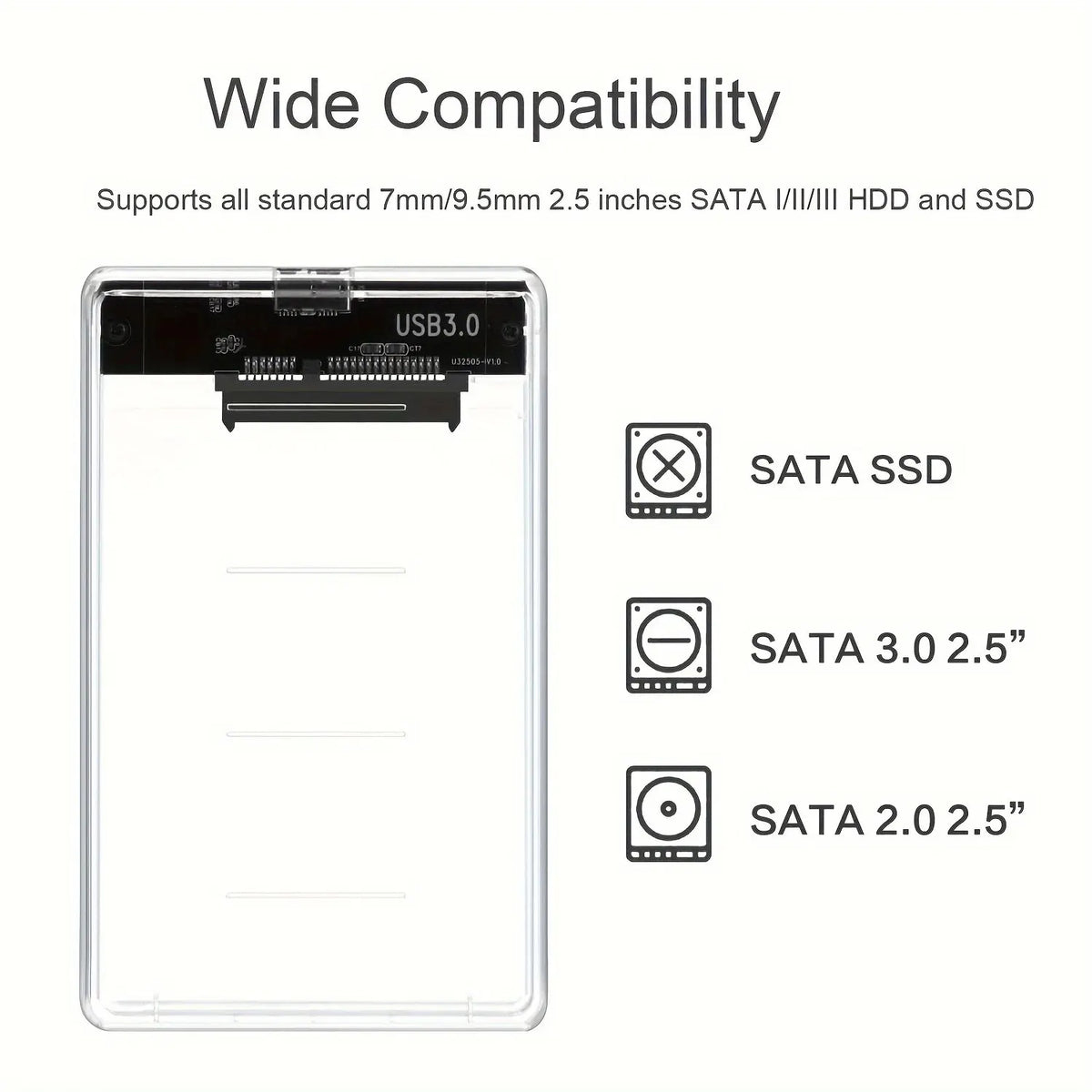 USB3.0 External HDD Case 5Gbps 2.5 Inch Transparent Hard Dis