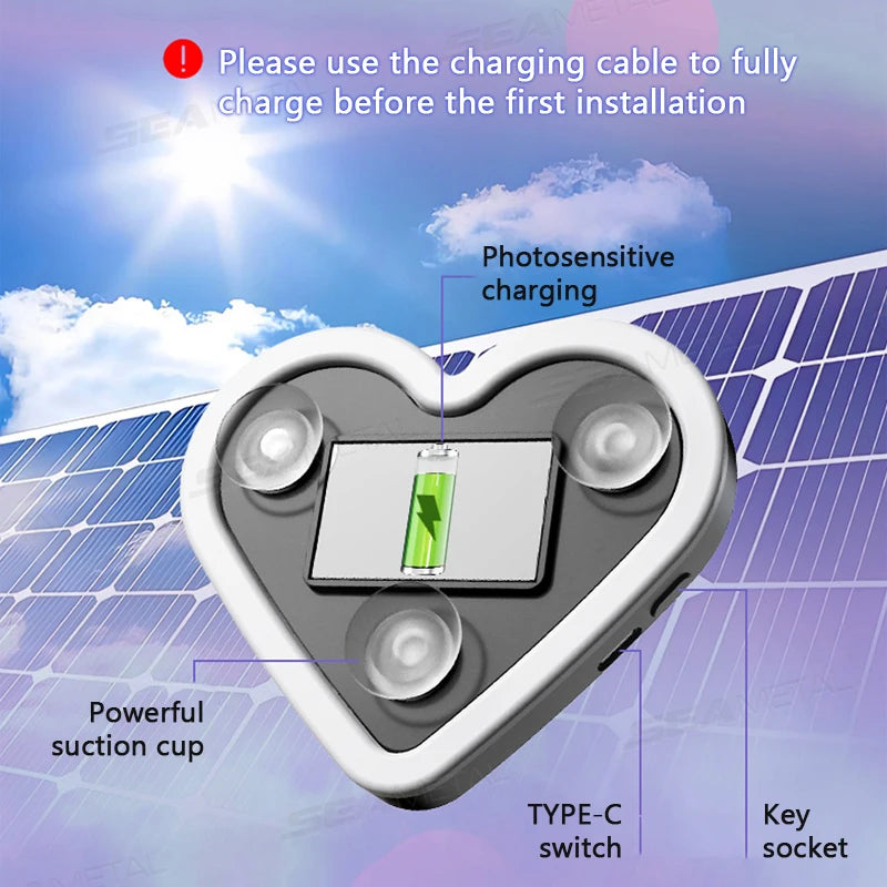 SEAMETAL Universal Car Solar Heart-shaped Light Car Window L