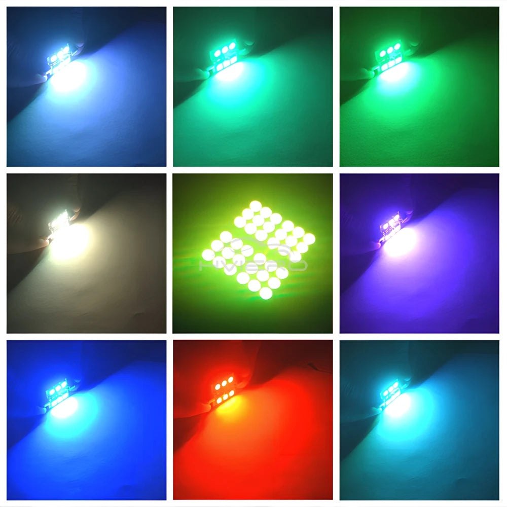 2Pcs RGB 6SMD Roof Dome Interior Reading Lamp C5w Car Remote