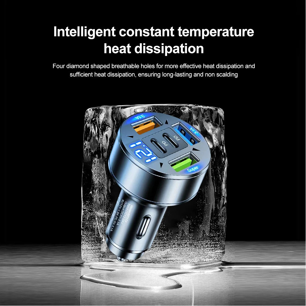 250W 5 Ports Car Charger Fast Charging PD QC3.0 USB C Car Ph