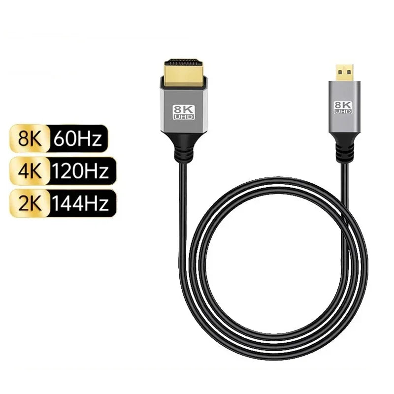 Mini/Micro HDMI-Compatible 8K UHD Cable 90 Degree Up/Down/Left/Right Angle HD Port Thin Cord for Laptop Camera Tablet Camcorder