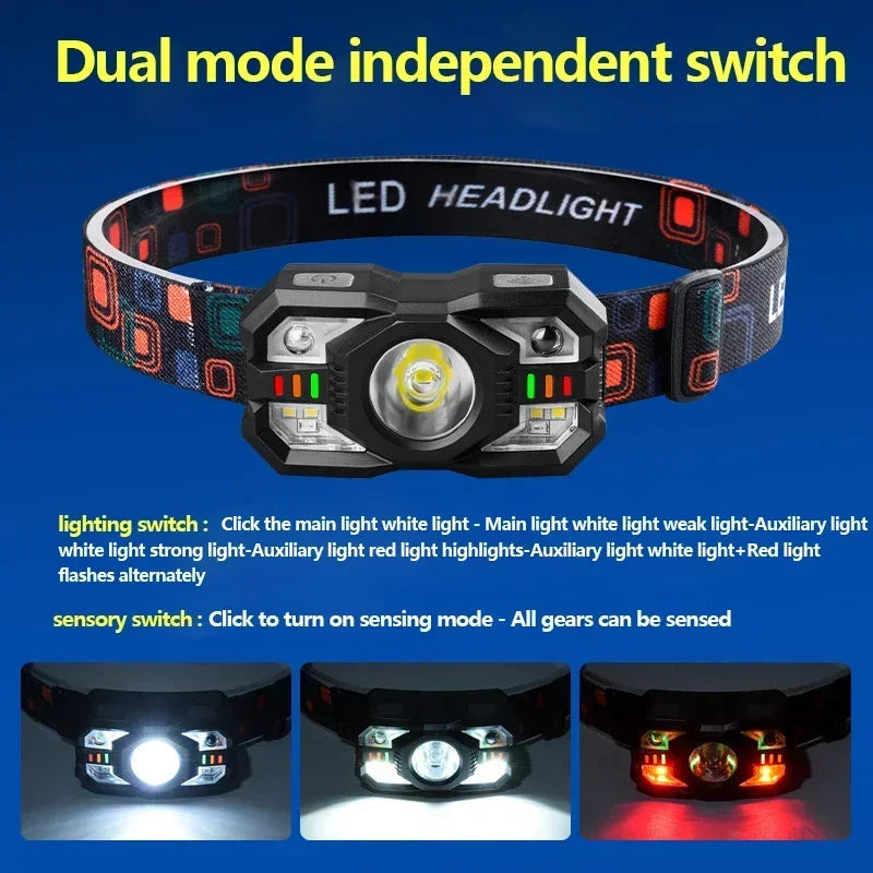 IR Motion Sensor Head Lamp Rechargeable Headlight Portable I