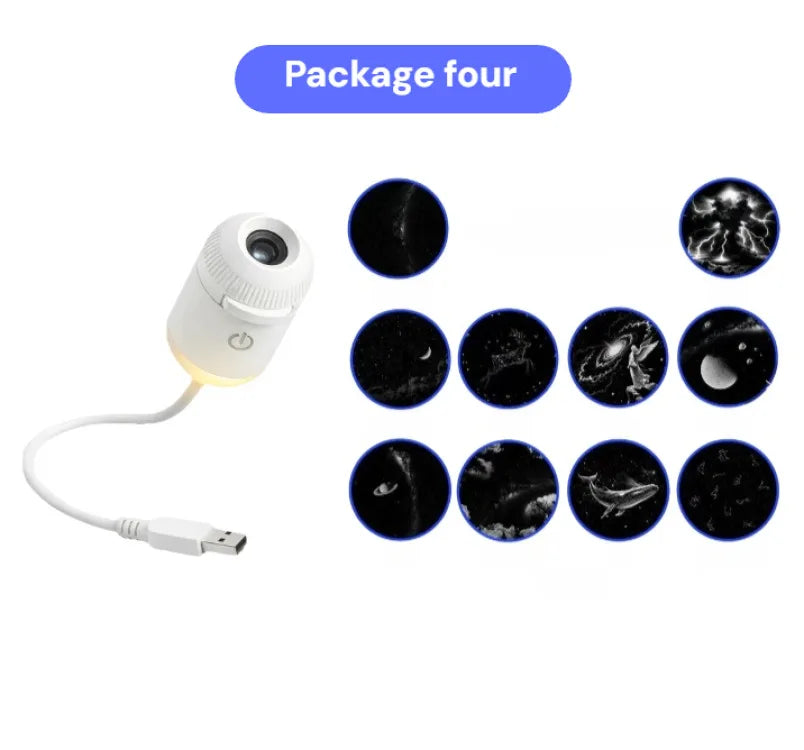 2-in-1 Mini Galaxy Star Projector Night Light USB 360 Rotating LED Starry Sky Ambient Lamp with 12 Films for Home Car Decor