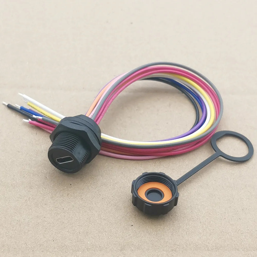 1pc Threaded TYPE C Waterproof Port IP67 Data Charging Jack 