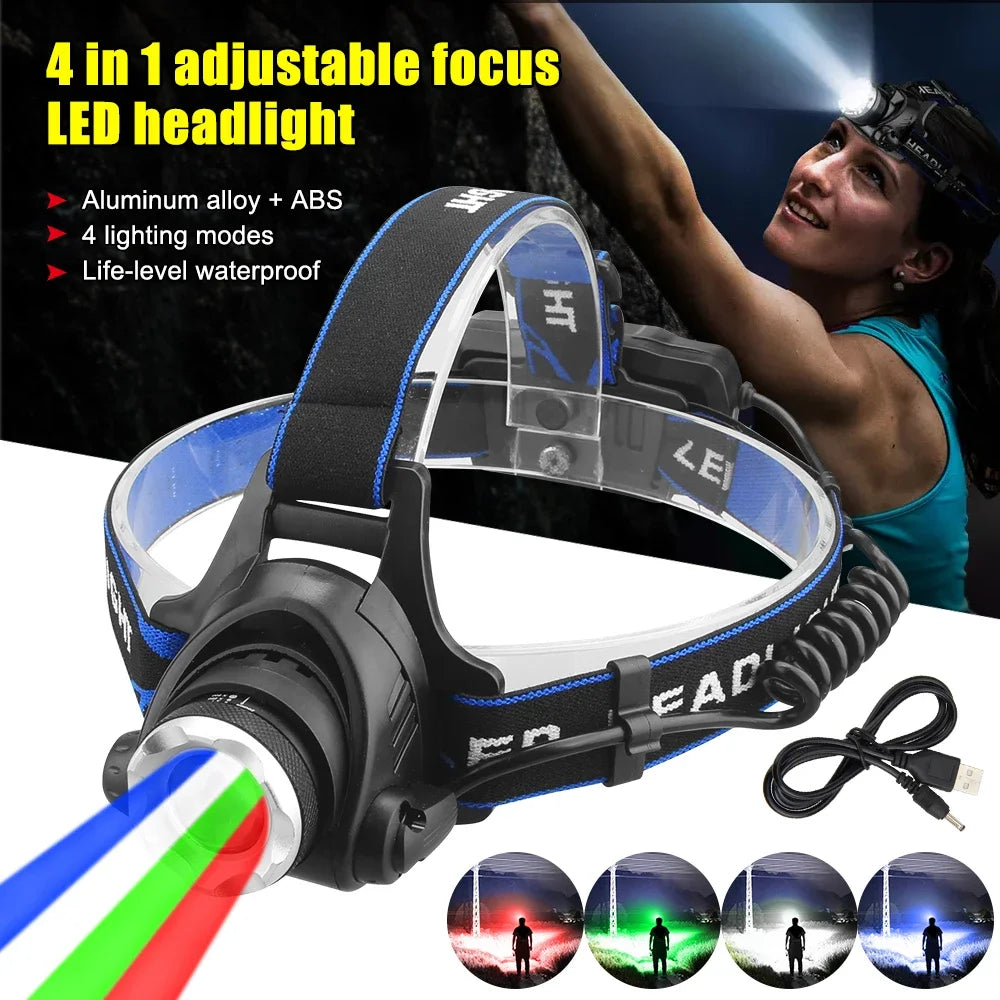 LED four light source telescopic focus Headlamp Waterproof H