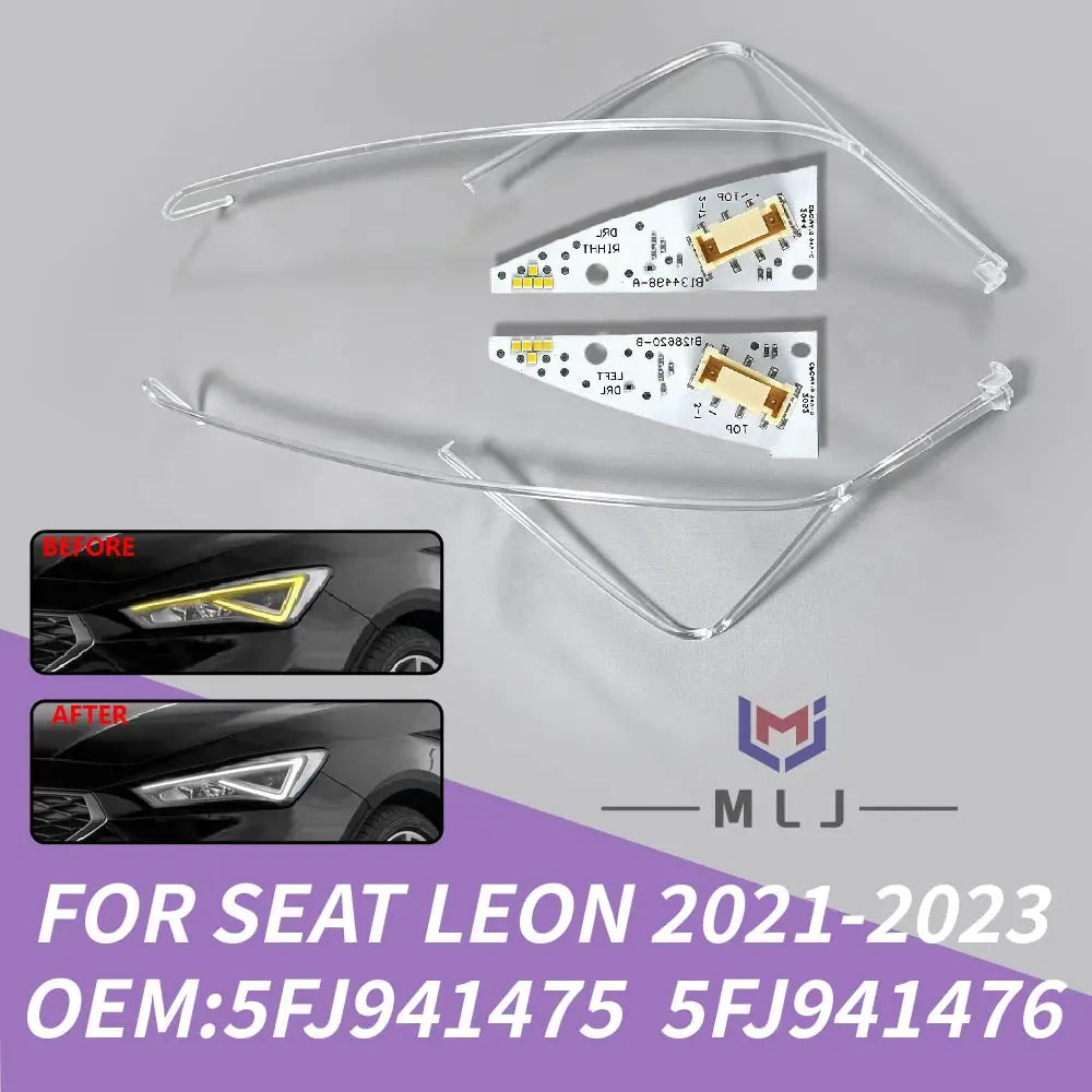 Angel Eye LED DRL Light Guide Strip Tube PCB Chip Board Daytime Running Light For SEAT Leon 2021-2023 Car