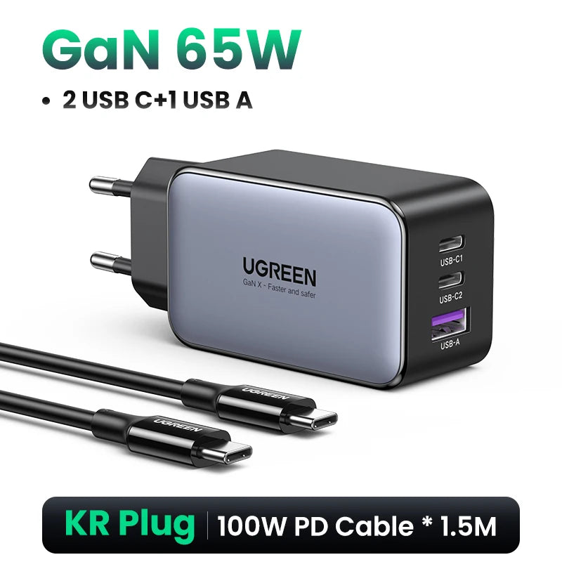 UGREEN 65W GaN Charger Quick Charge 4.0 3.0 Type C PD Fast Phone Charger USB Charger For Macbook Pro Laptop iPhone 17 15 15 Pro