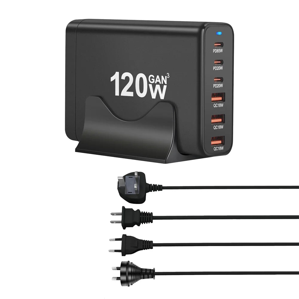New Style 120W GaN Charger 6 Ports USB Type C PD Charger Qui