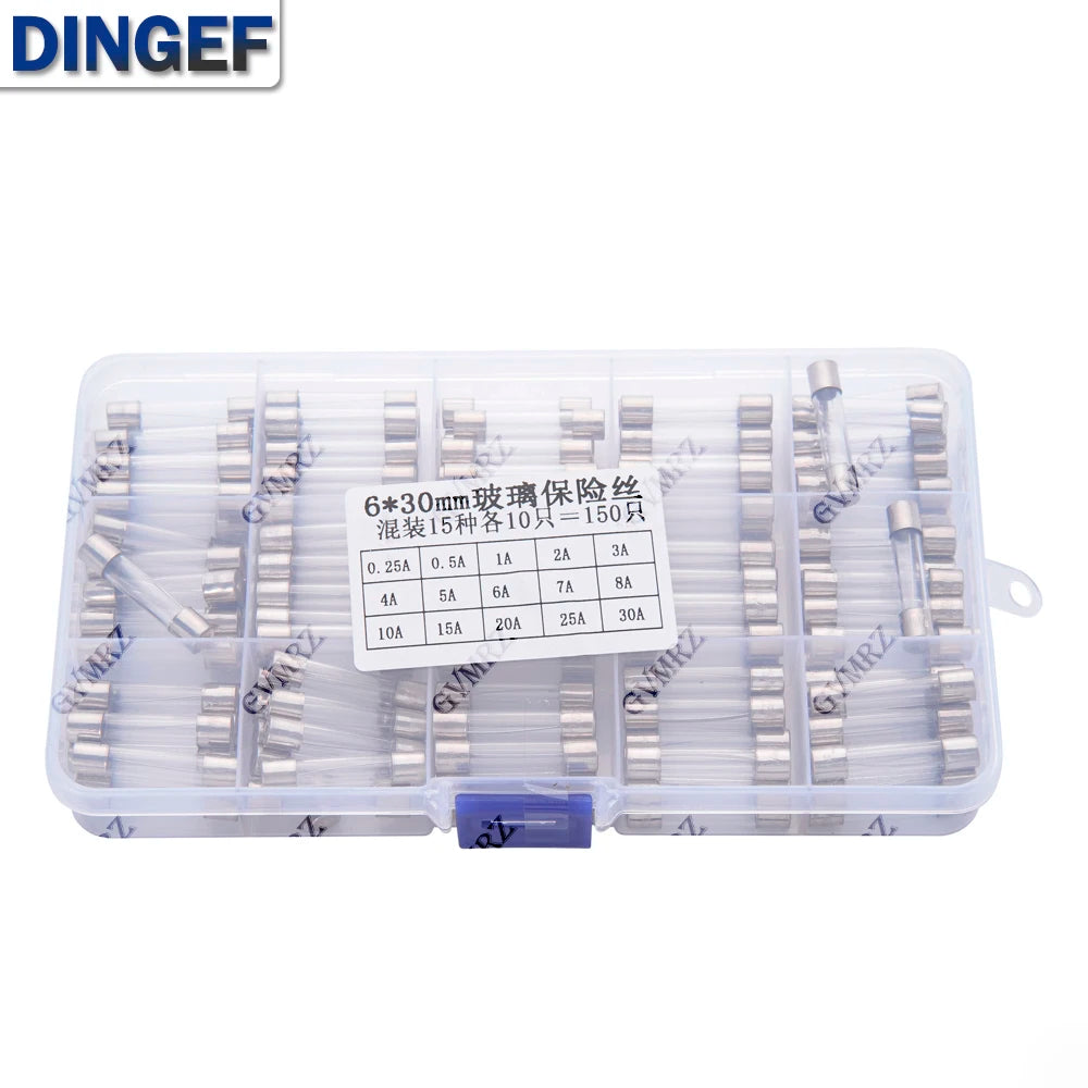 150PCS 15Values 6 30 Glass Tube Fuses Car Glass Tube Fuses A