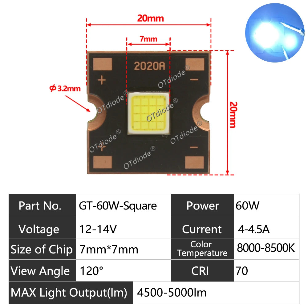 LED Module 20W 30W 40W 50W 60W High Power Stage Light 3V 5V 12V 14V Cold White High Luminous For Moving Head DJ Lamp Projector