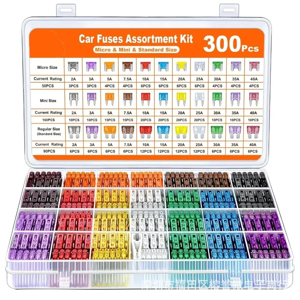300Pcs Fuse Kit Car Fuses Assortment Kit Blade Automotive Fuses 3 Sizes Replacement Fuses for Auto RV Truck Motorcycle Boat