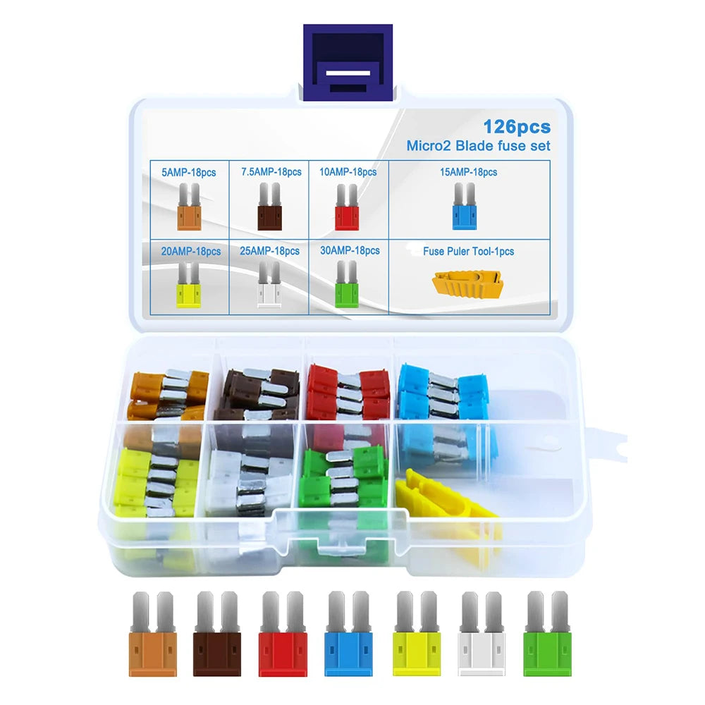 35/56/70/84/100/105/126pcs Micro 2 Blade Fuse Assortment Kit