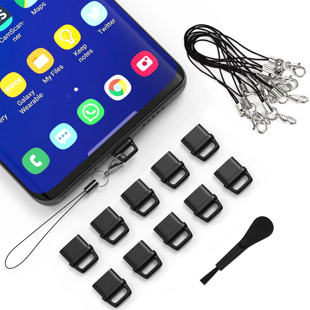 Phone Dust Plug Set USB C Dust Plug Cover Lanyard And Cleani