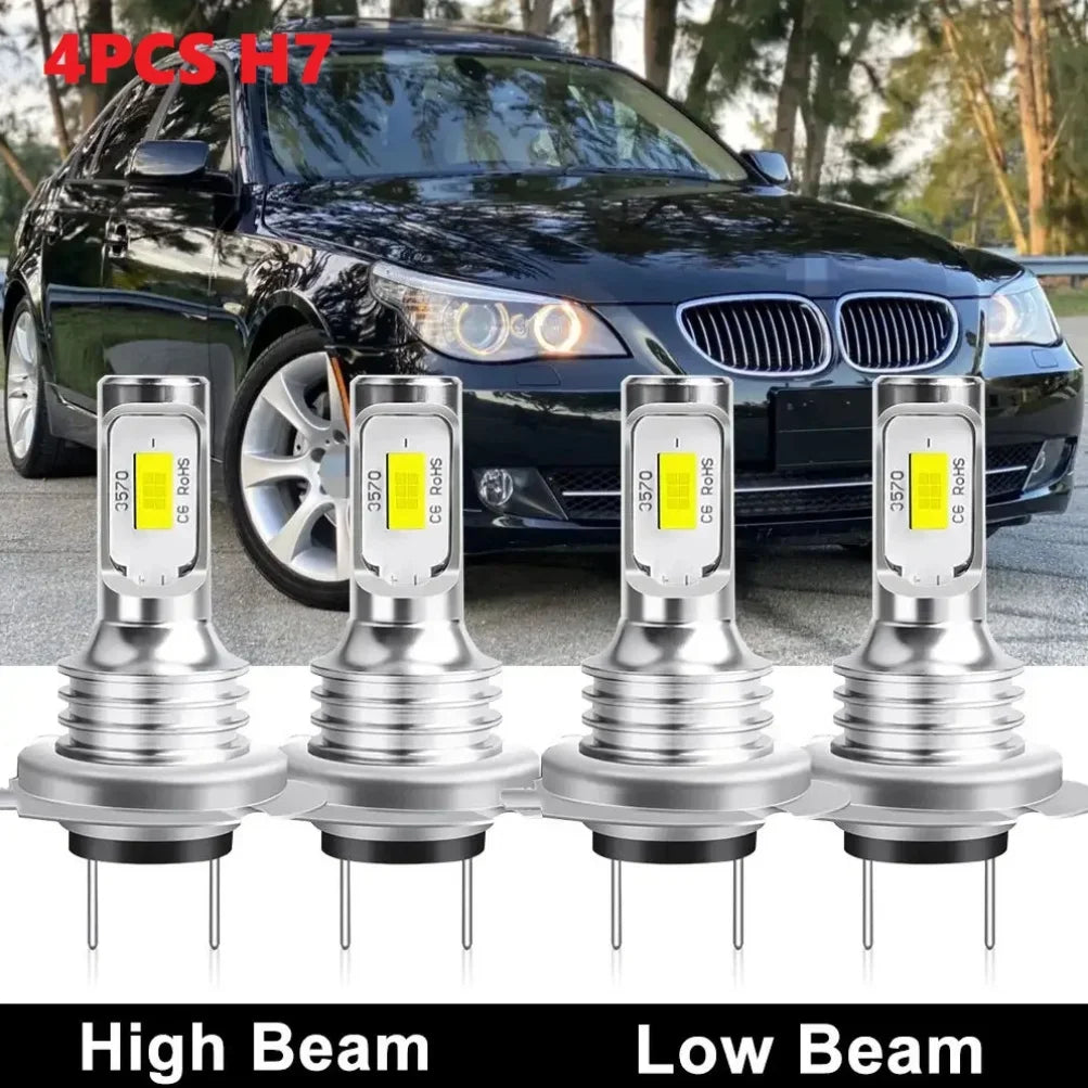 4PCS H7 LED Car Headlight Bulbs - High Beam and Low Beam 12V