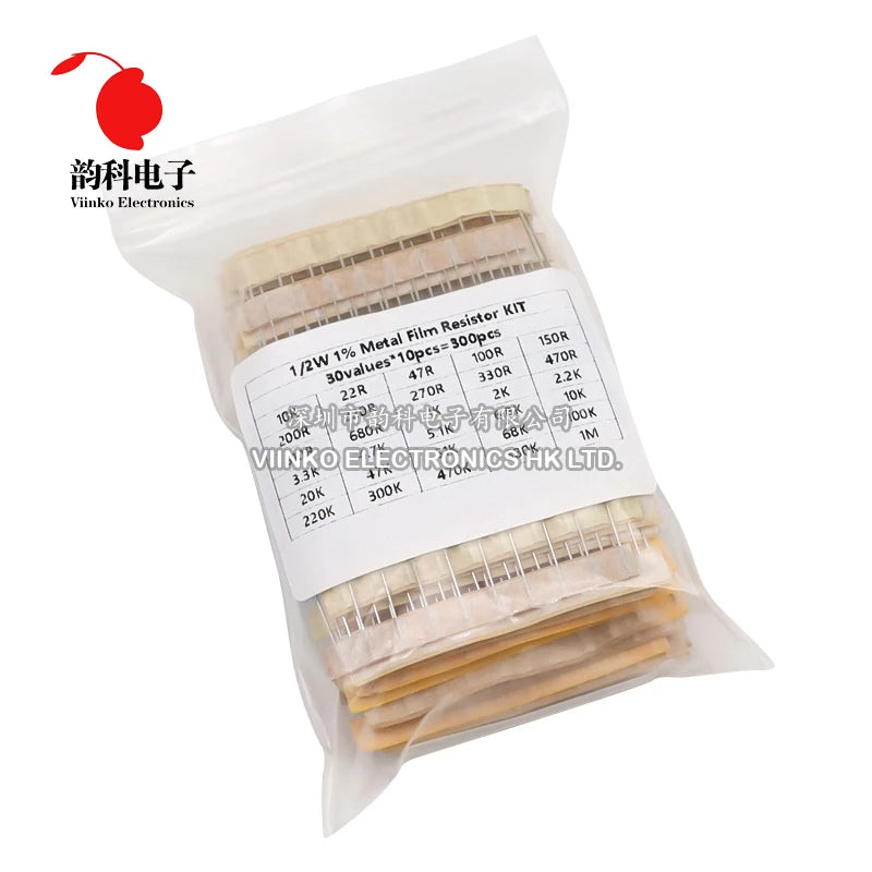 300PCS 1/4W 1/2W 1W 1% Metal Film Resistor Assortment Kit 10