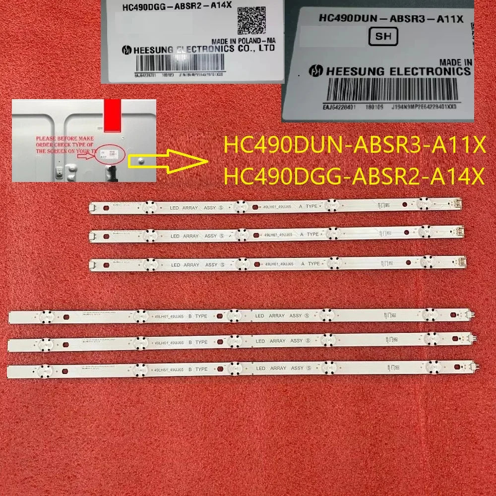 LED Backlight Strip for 6pcs LED Backlight for 49LJ624V-ZC 49UJ701V 49LJ61 49LH61 49UJ65 A B 49UJ651V