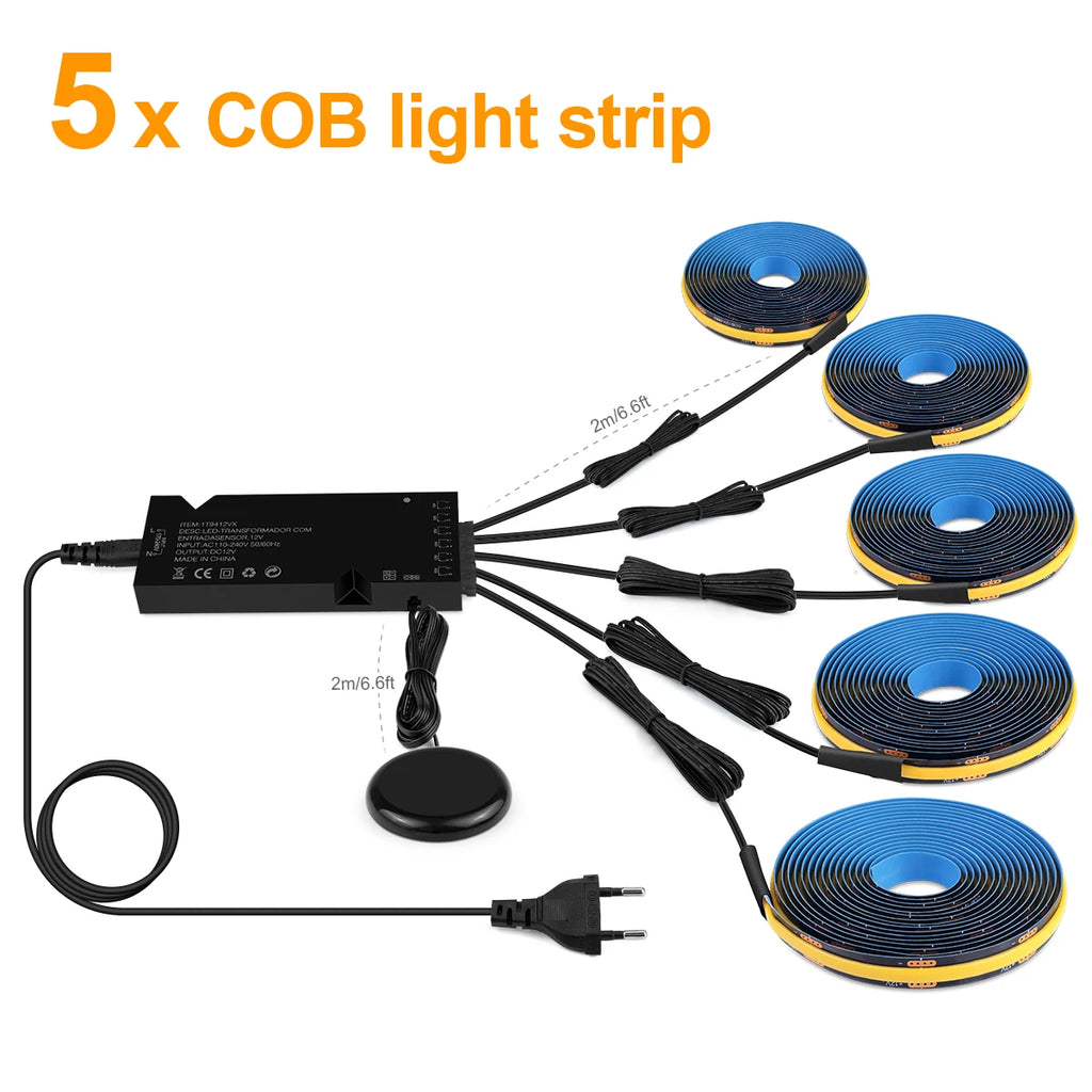 12V Acoustic Wall Panel Decor Lamp More Covert Dimmable Black PCB COB Light Strip With Touch Swtich For TV Cabinet Backlight