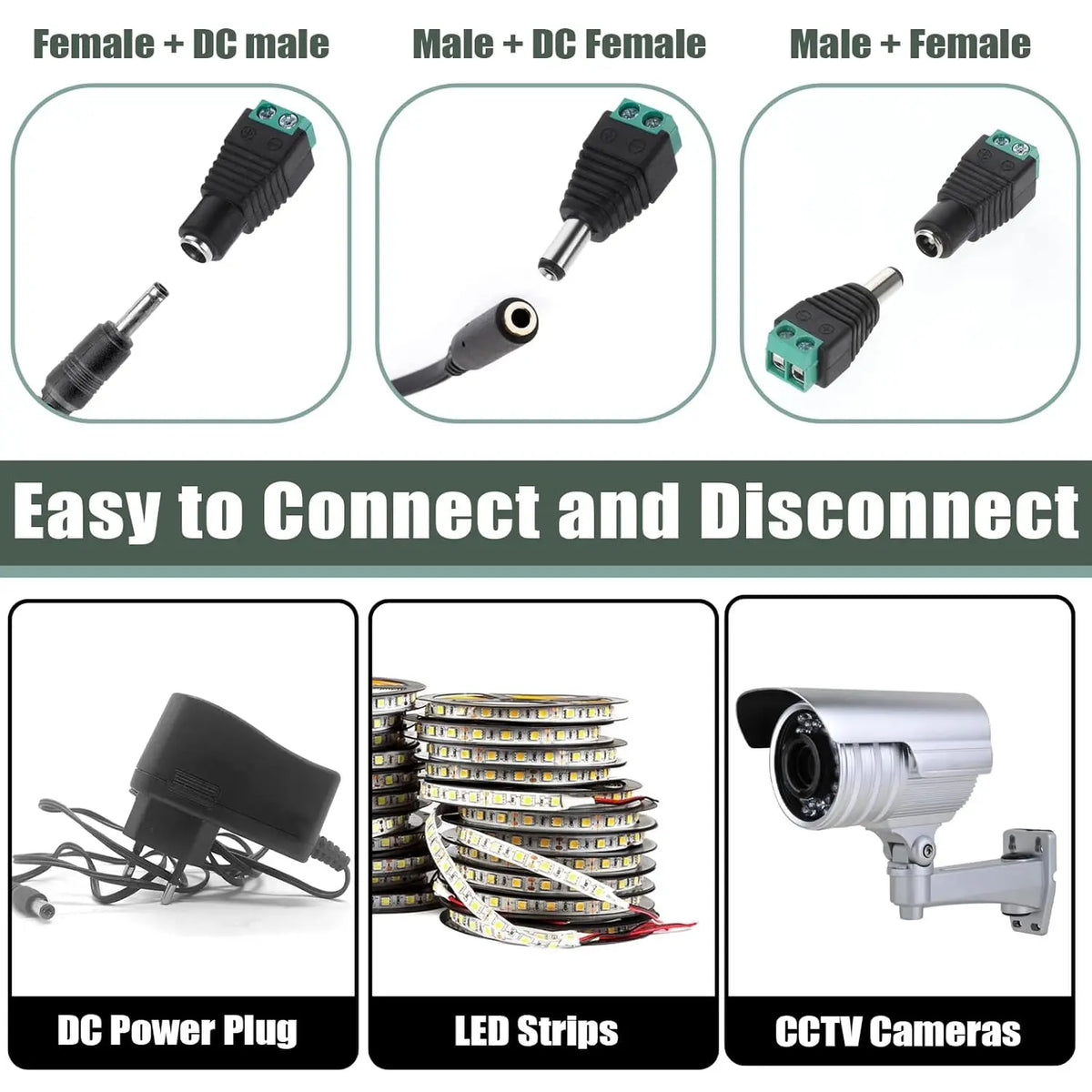12V Male and Female Barrel Connectors 10 Pairs DC Power Jack