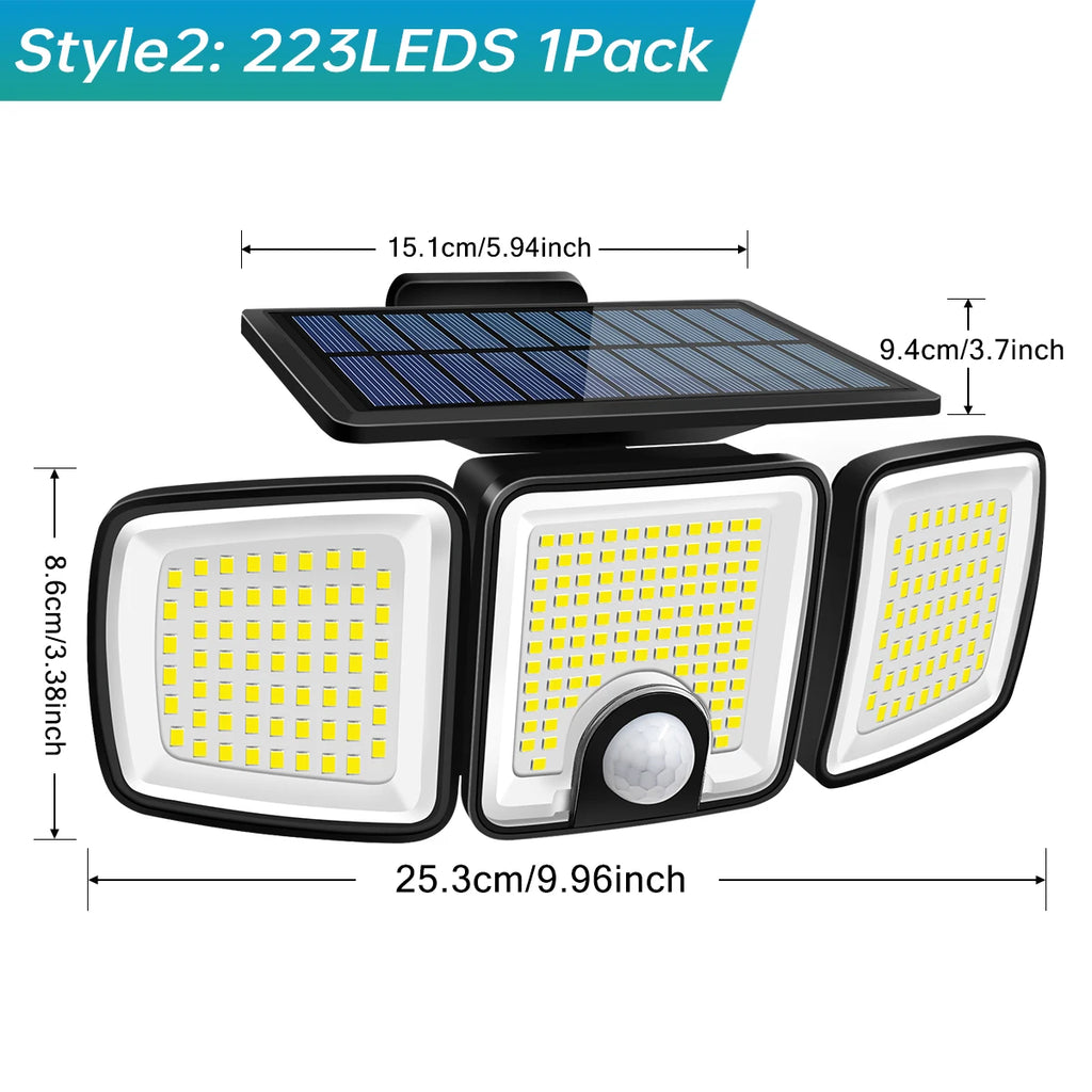 Solar Lights Outdoor Waterproof Super Bright Cordless Solar Motion Sensor Light 3 Adjustable Heads 270 Wide Angle Illumination