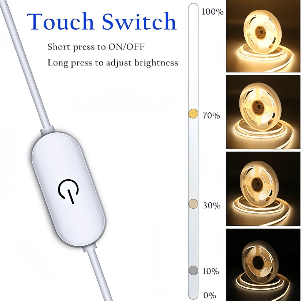COB Lights LED Strip Touch Dimmer Flexible Diode Tape 5V USB