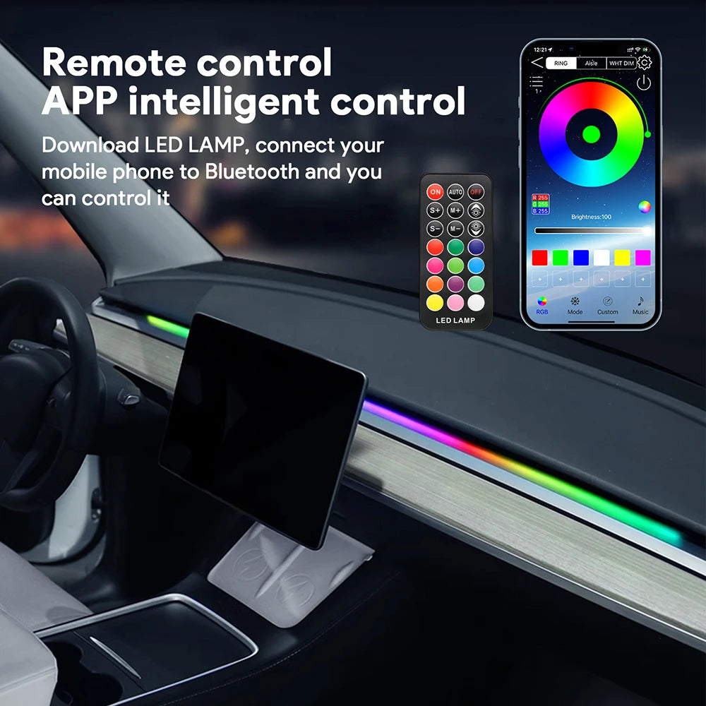Car Universal LED Ambient Strip Light For Tesla Model 3 Y S 