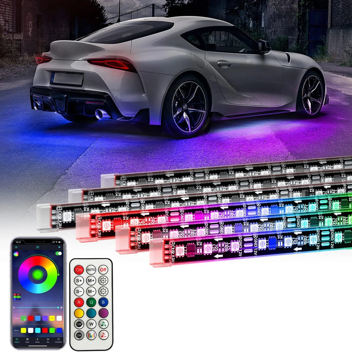 RGB Flexible Car Underglow Light Strip 12V LED Underbody Amb