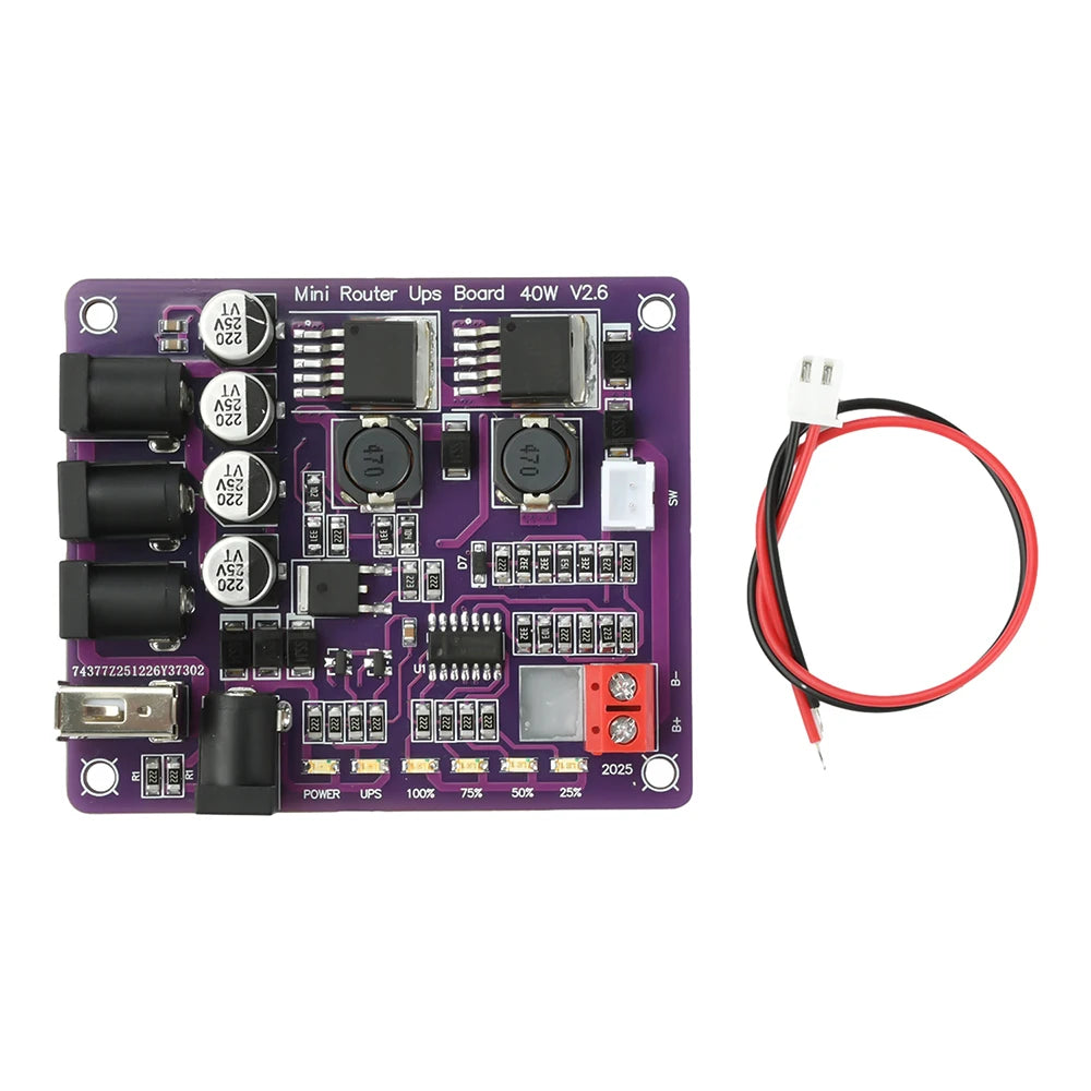 40W Battery Charging Board 4-Port Mini Router UPS Board 11.1V Power Module USB/DC Port