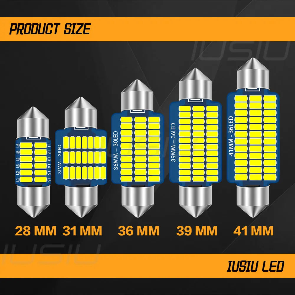 IUSIU 2PCS Car Interior Bulb C5W C10W T10 Led Dome Door BA9S