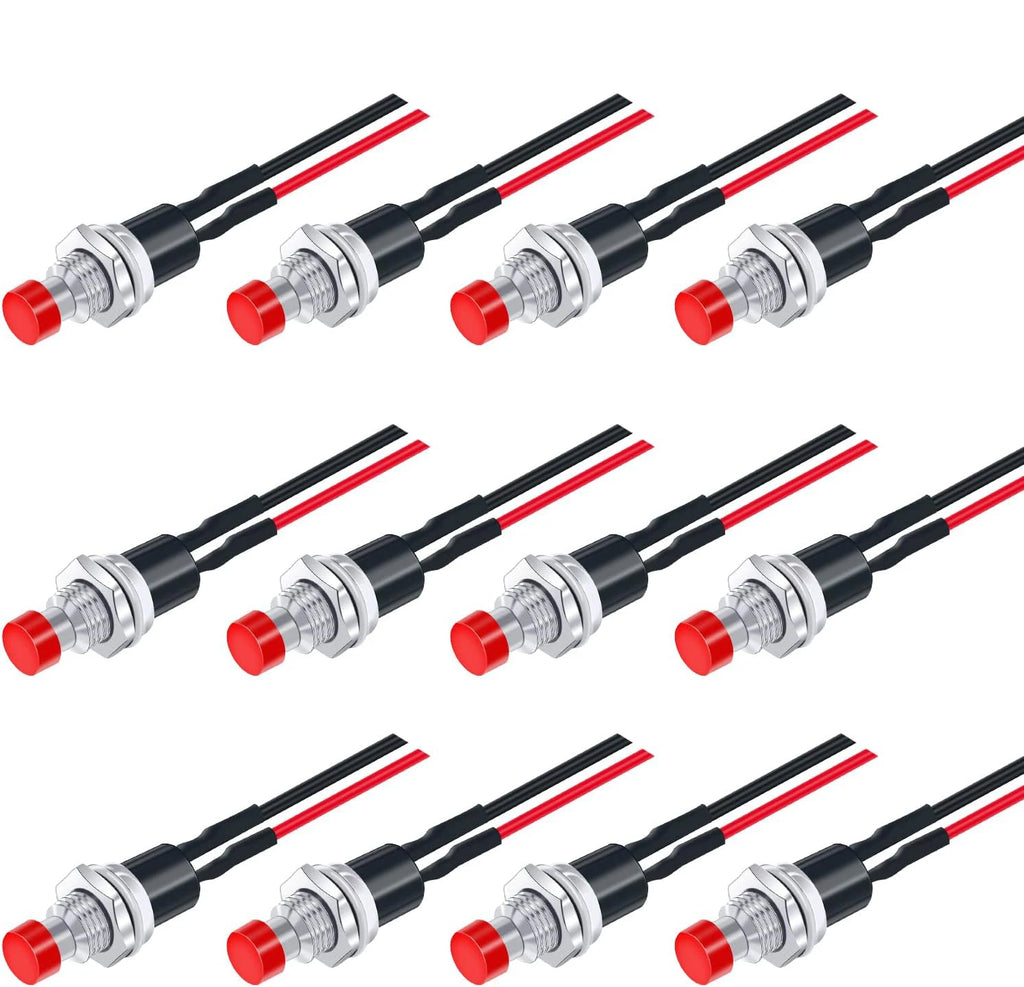 12PCS 12V 250V Momentary Push Button Switch 2 Pins SPST 7mm Normal Open 1A Mini Round Button Switch with Pre-soldered Wires