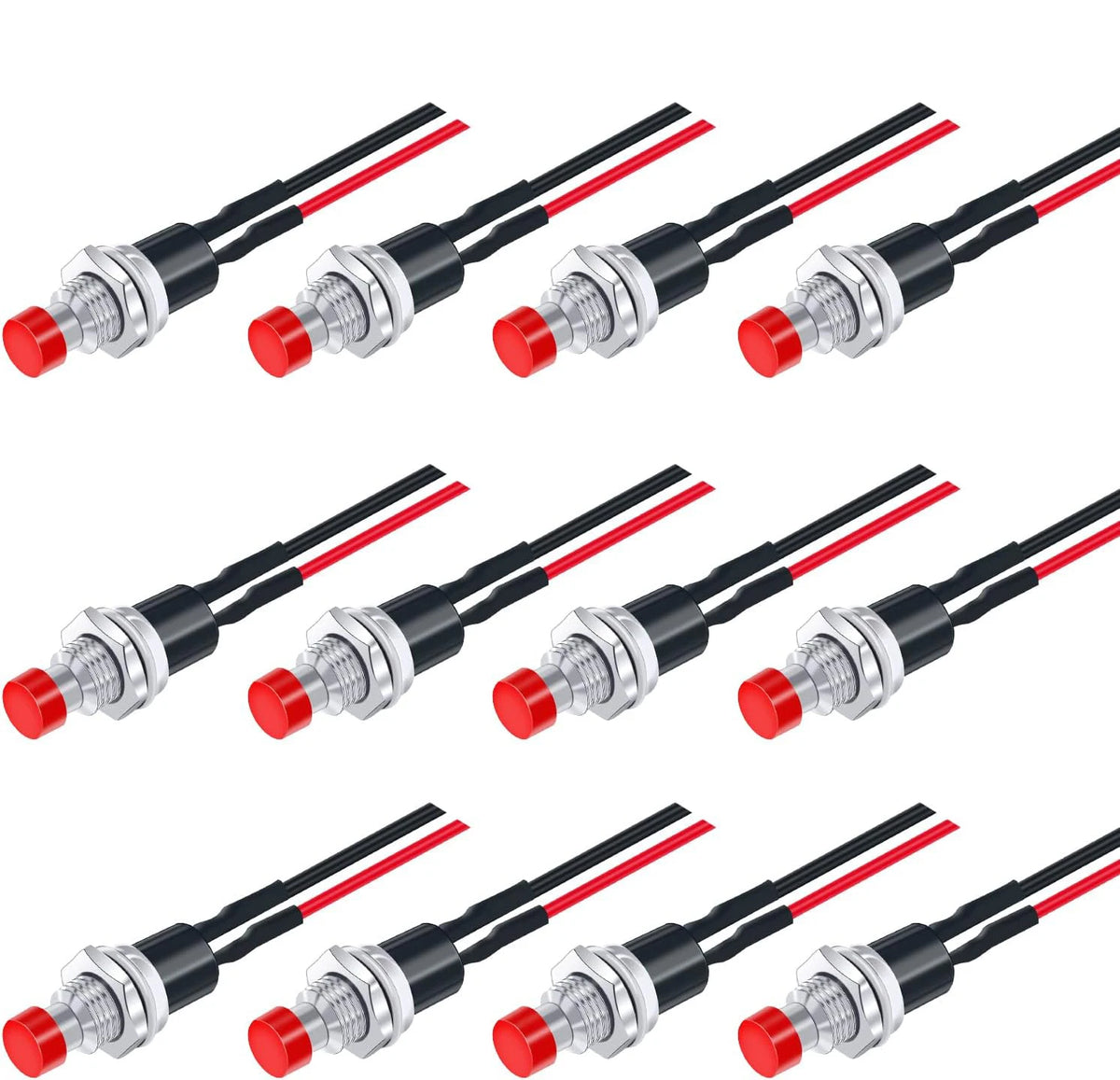 12PCS 12V 250V Momentary Push Button Switch 2 Pins SPST 7mm Normal Open 1A Mini Round Button Switch with Pre-soldered Wires