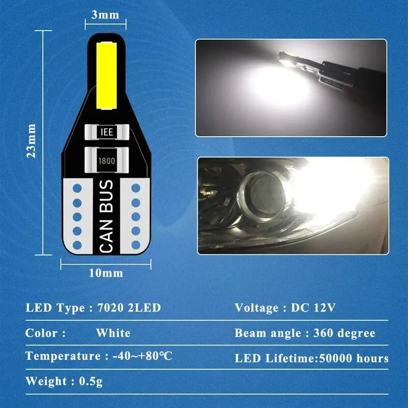 10 PCS T10 W5W LED Canbus Bulb 194 168 7020 Cob 2SMD Car Int