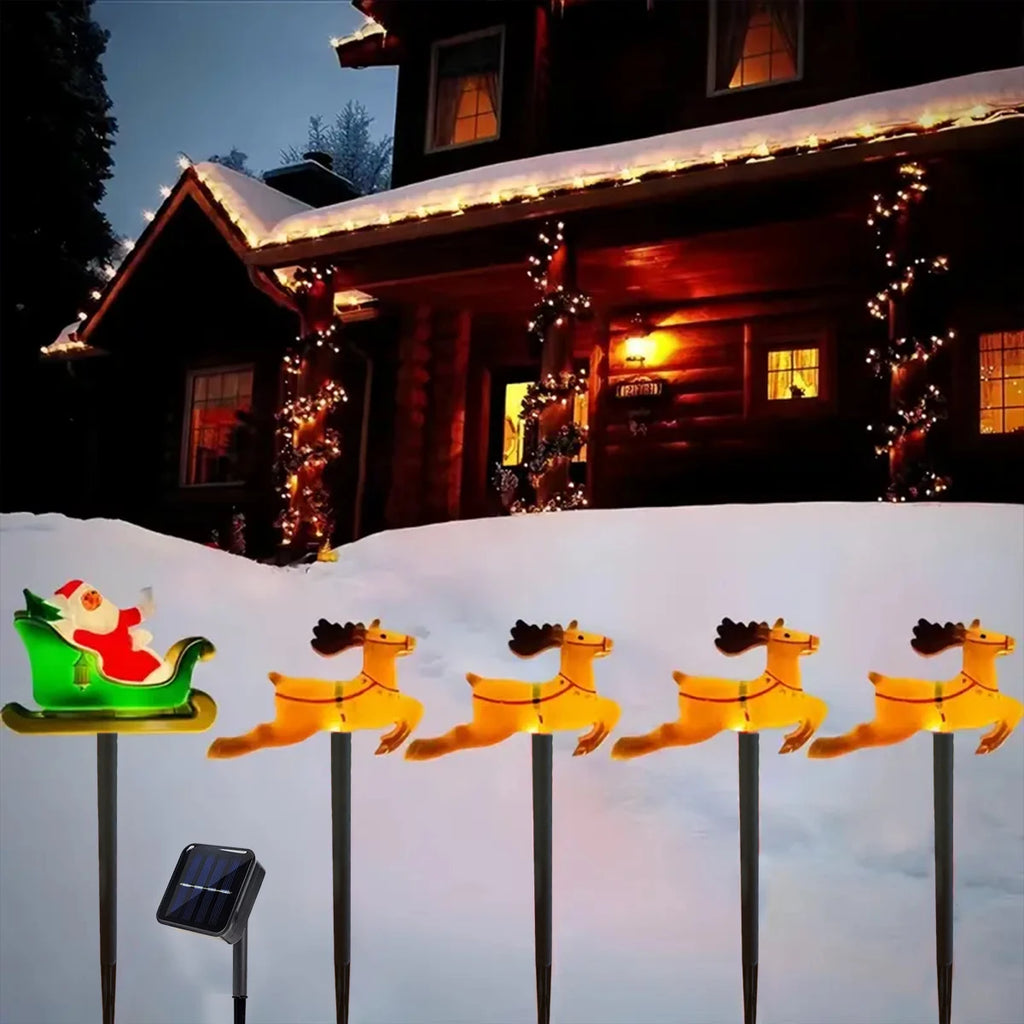 5Pcs/Set Solar Christmas Santa Claus&Deer Pathway Lights with 8 Modes Garden Stake Lights For Home Walkway Yard Lawn Porch Decor