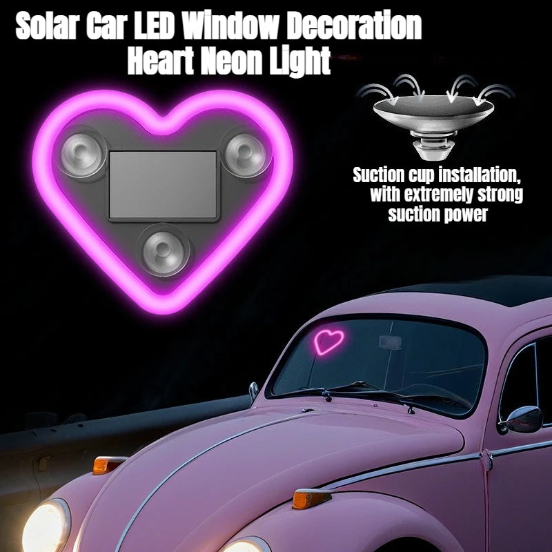 1Pc Universal Solar Car LED Window Decoration Heart Neon Lig