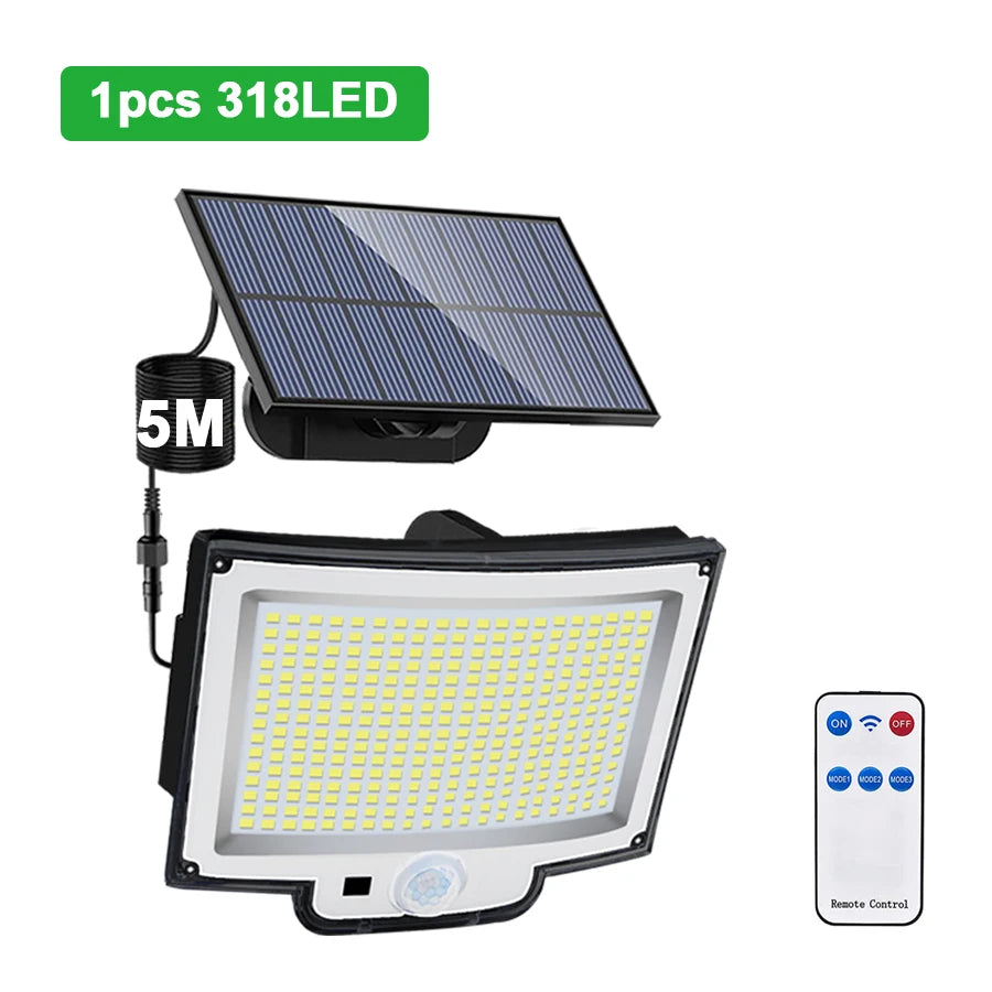 Solar Light Outdoor 328/348 LED Integrated Super Bright Motion Sensor Strong Power IP65 Waterproof 3 Working Modes Garden Wall