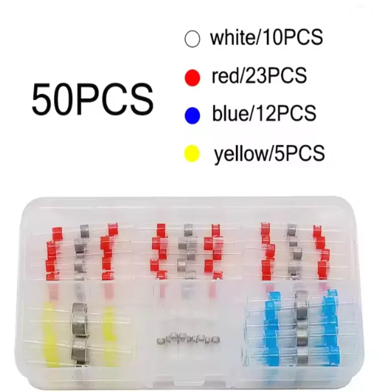50-500PCS Waterproof Heat Shrink Solder Seal Wire Connectors 26-10 AWG Adhesive Butt Splice Terminal Kit for Cable Repair