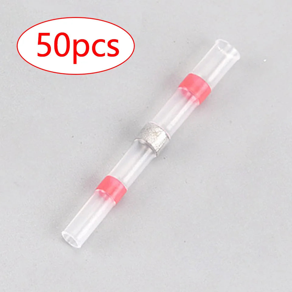 50pcs Pieces Waterproof Solder Seal Tin Ring Heat Shrink Butt Wire Connector Terminal Electric Copper Tape Solder Sleeve