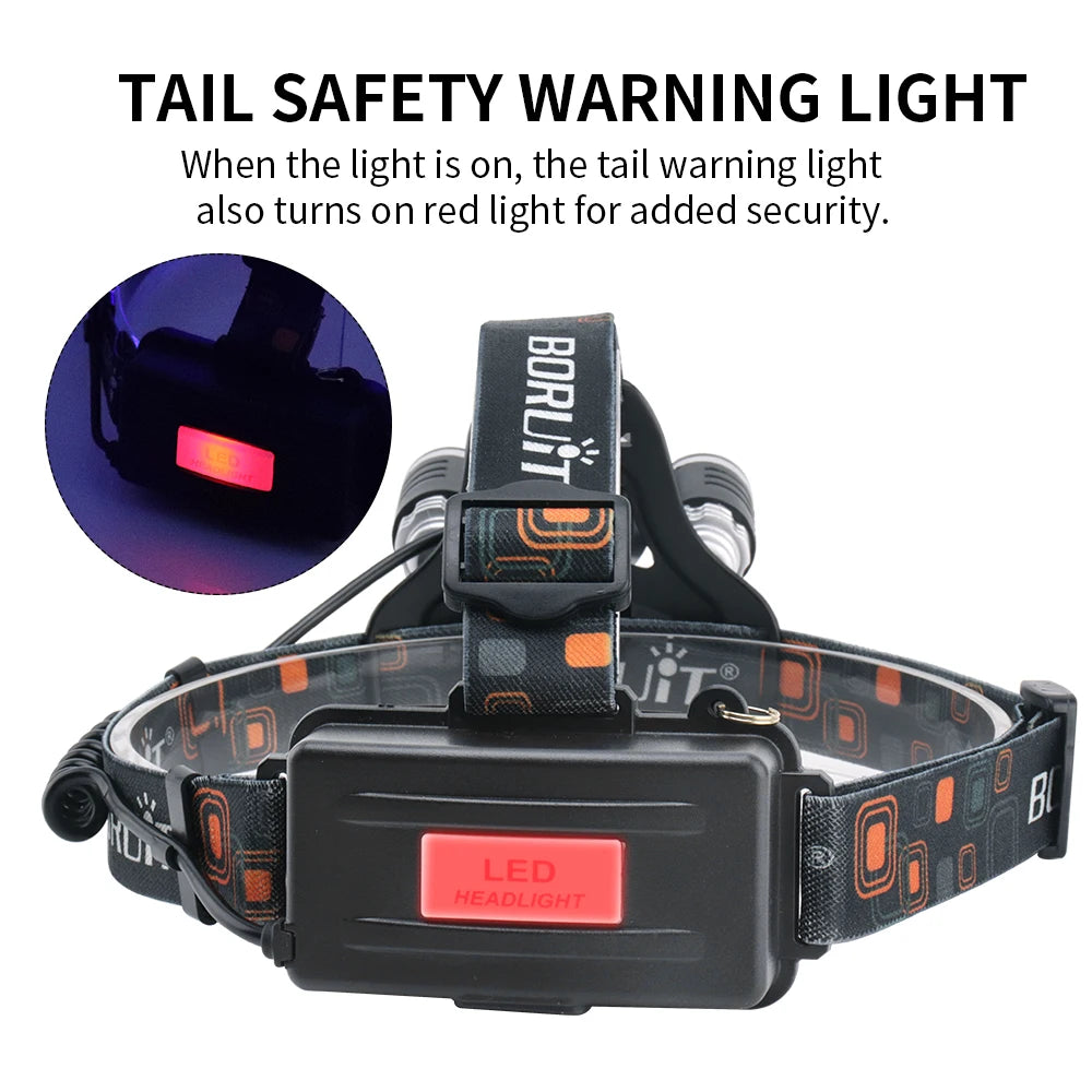 BORUiT 3000LM RJ-3000 LED Headlamp Type-C Rechargeable Headl