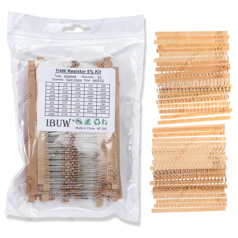 860pcs/lot Carbon Film Resistor Kit 1/4W 5% resistors assort