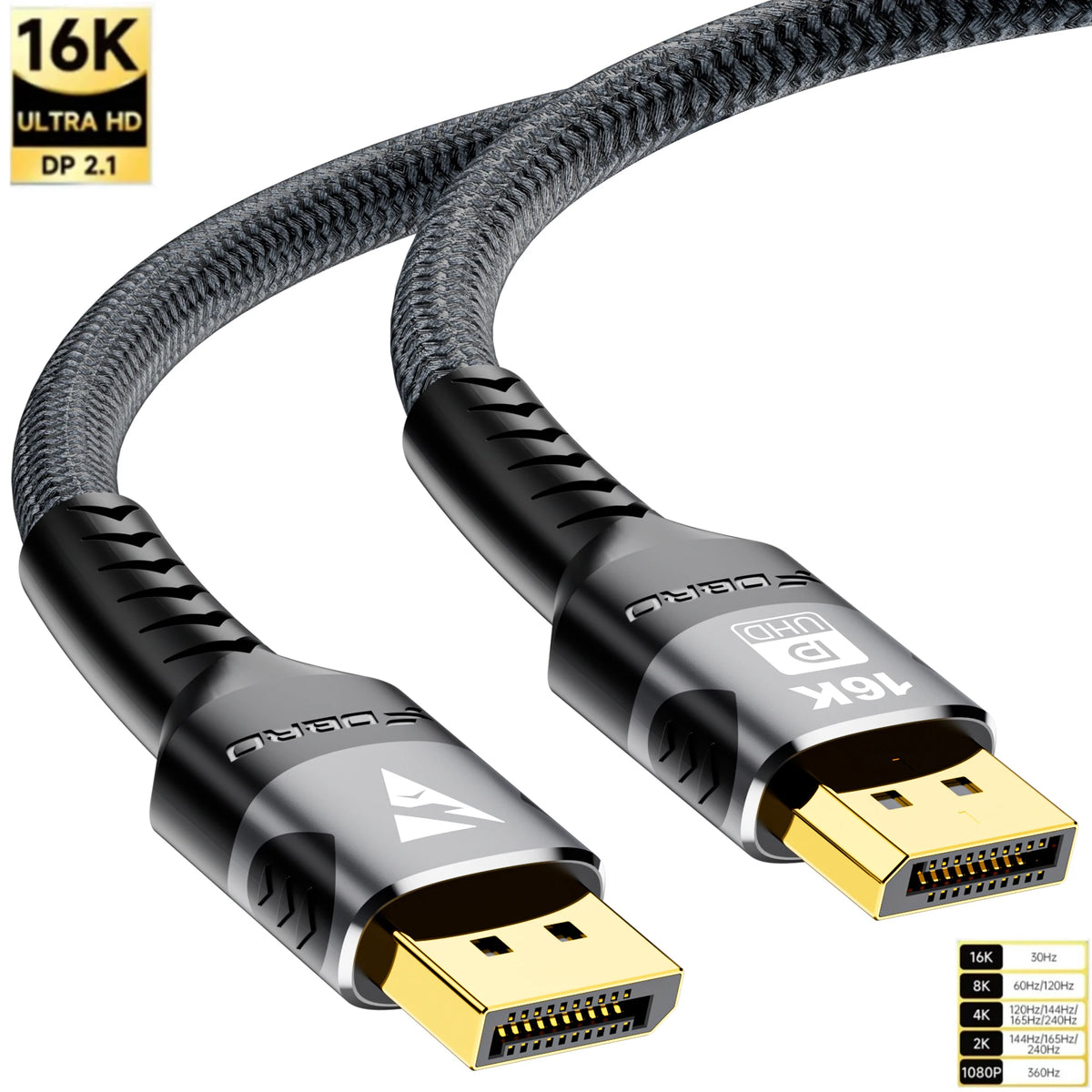 16K DP Cable 8K 120Hz/60Hz 4K 240Hz 80Gbps Displayport 2.1 HDR Video Audio Cable for Laptop Xbox Projector Gaming Monitor