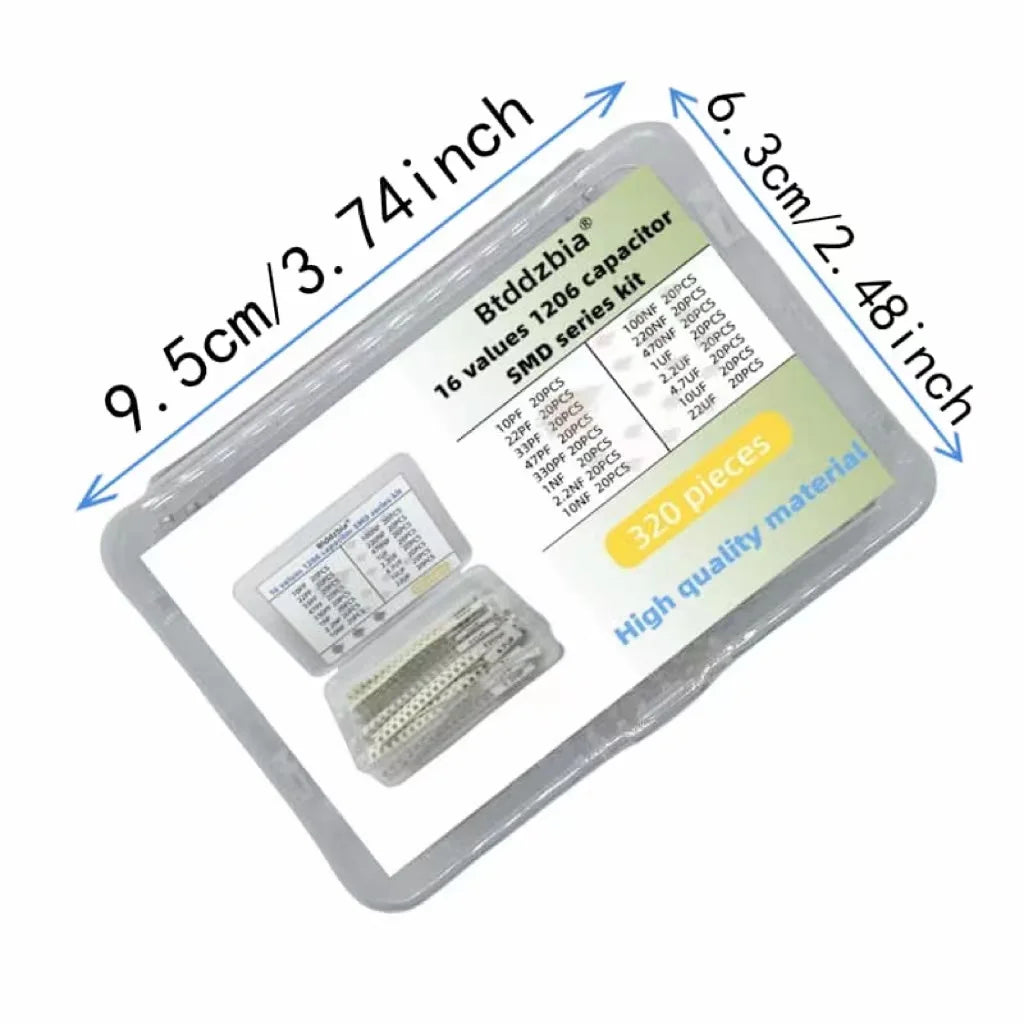 320 Piece 1206 SMD Capacitor Kit 16 Values from 10pF to 22uF