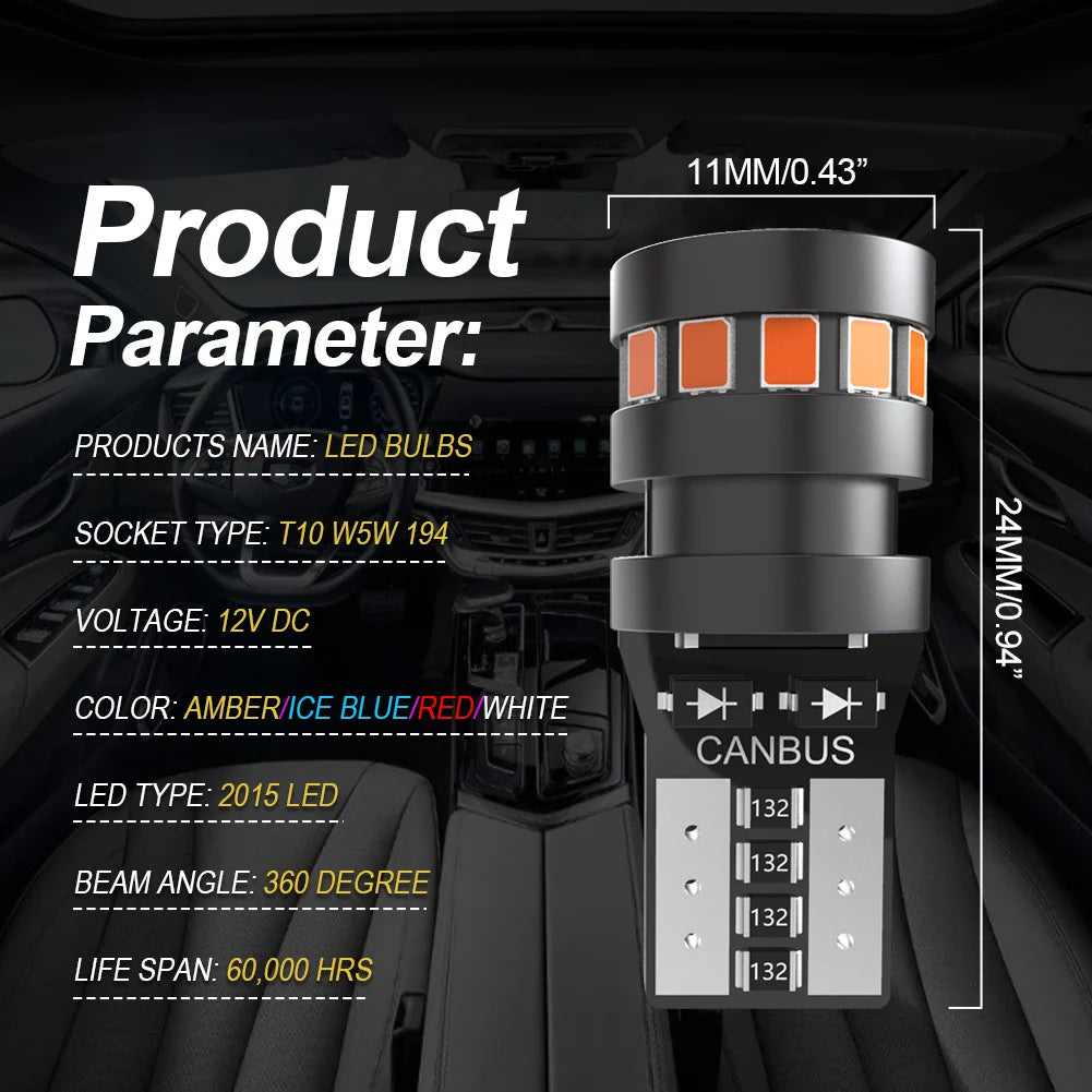 2x High Quality T10 W5W Orange Red 2015 LED Car Interior Rea