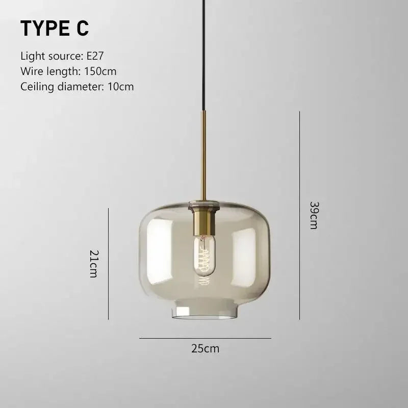 Nordic LED High quality glass pendant light Gold coloured head Various shapes of glassBedroom Living Room Restaurant Corridor
