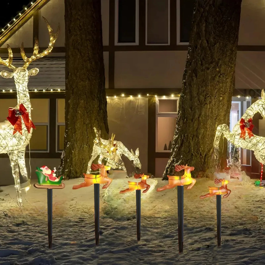 5Pcs/Set Solar Christmas Santa Claus&Deer Pathway Lights wit