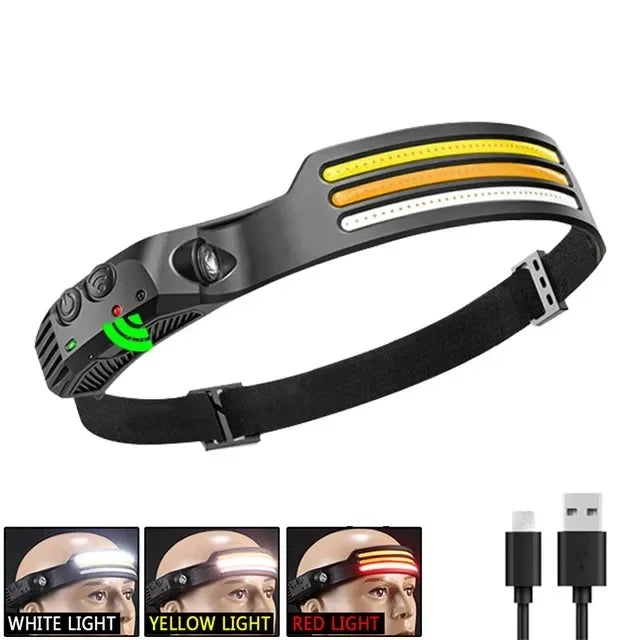 LED Sensor Headlamp Built-in 1200mAh Battery USB Rechargeable Head Flashlight Outdoor Waterproof Camping Fishing Headlight