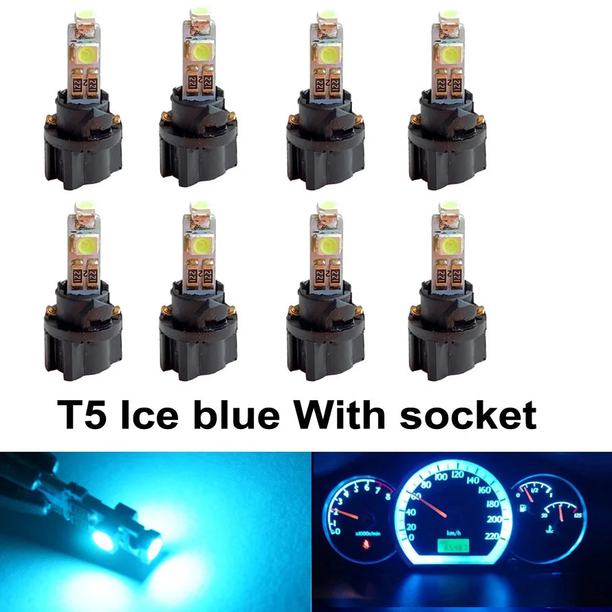 8Pcs T5 B8.5 B8.5D W1.2W W3W PC74 PC37 Led Bulb Car Interior Lights Dashboard Warming Indicator Wedge Auto Instrument Lamp 12V