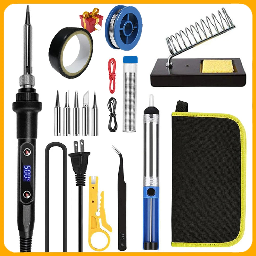 80W Electric Soldering Iron 16-IN-1 LCD Digital Display 180-500C Adjustable Replaceable Head Soldering Iron Tin Pen Welding Kit