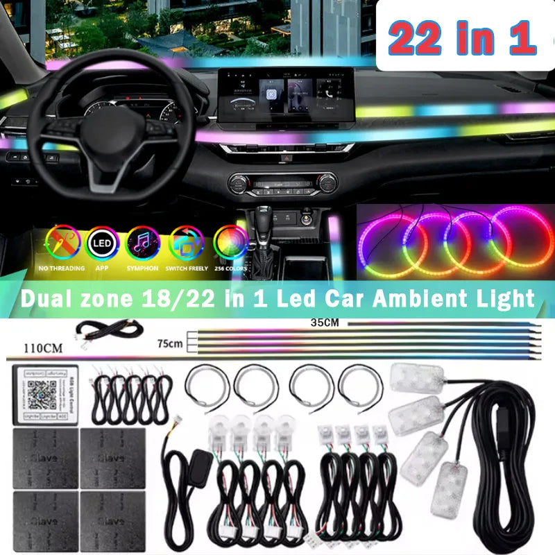18/22 in 1 Acrylic Led Car Ambient Light RGB 213 64 Color Bl