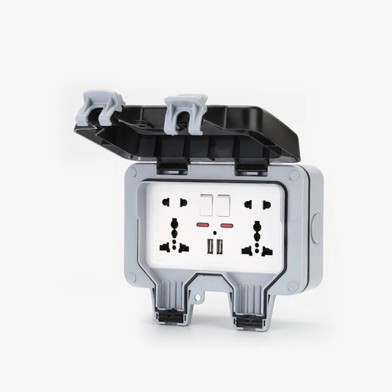 International Universal IP66 USB Wall Outdoor Waterproof Switch Socket UK EU DE Korea Rain Proof Charging Outlet Waterproof Box
