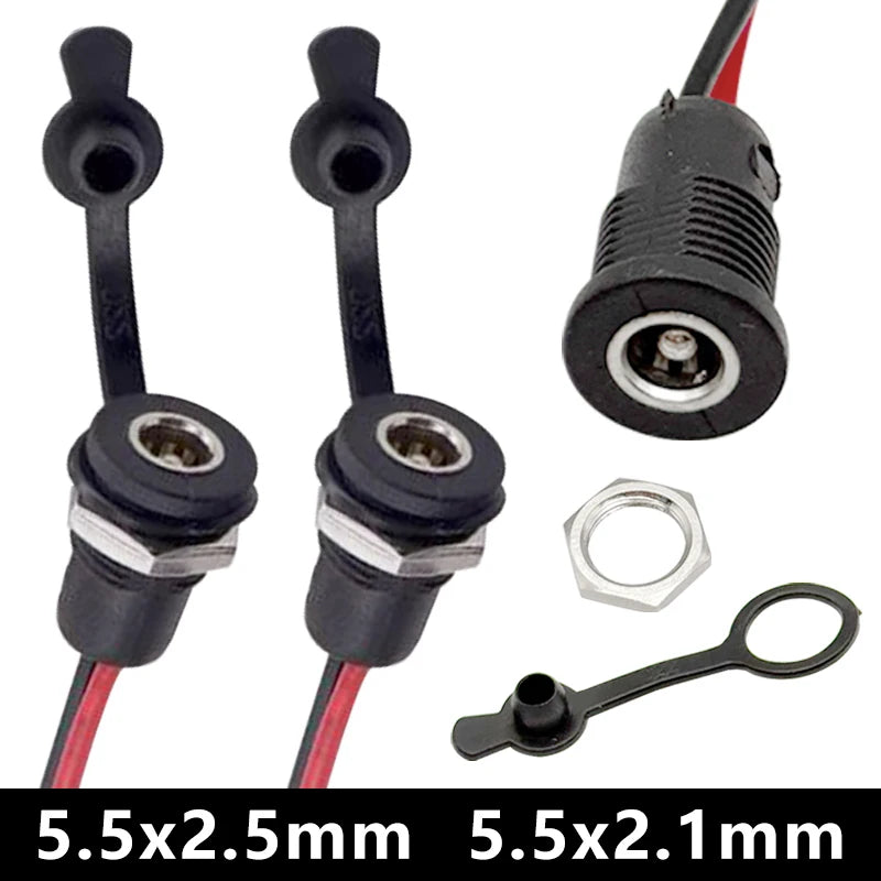 10A High Current Waterproof DC Power Socket 18AWG Cable Pane
