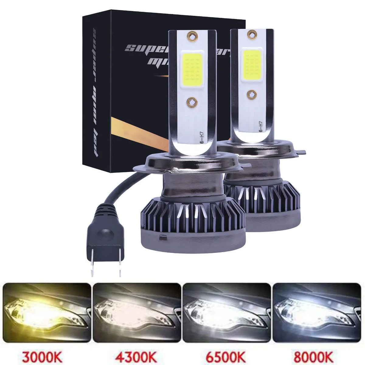 2Pcs H7 Car Headlight Bulbs LED 12000LM 80W Mini H1 H4 H8 H9